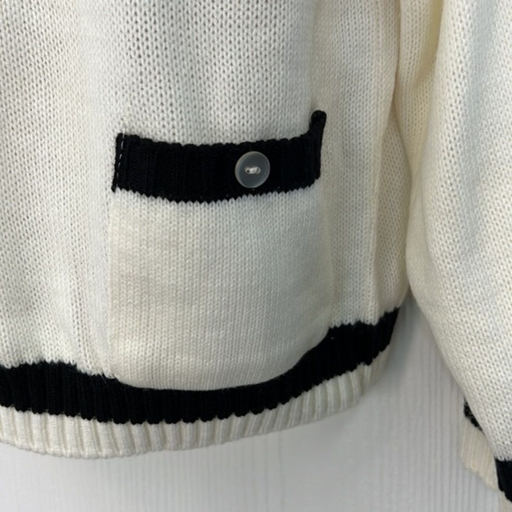 Jasper - Vintage High Neck Ivory And Black Pocket Sweater Size Large - Picture 6 of 14